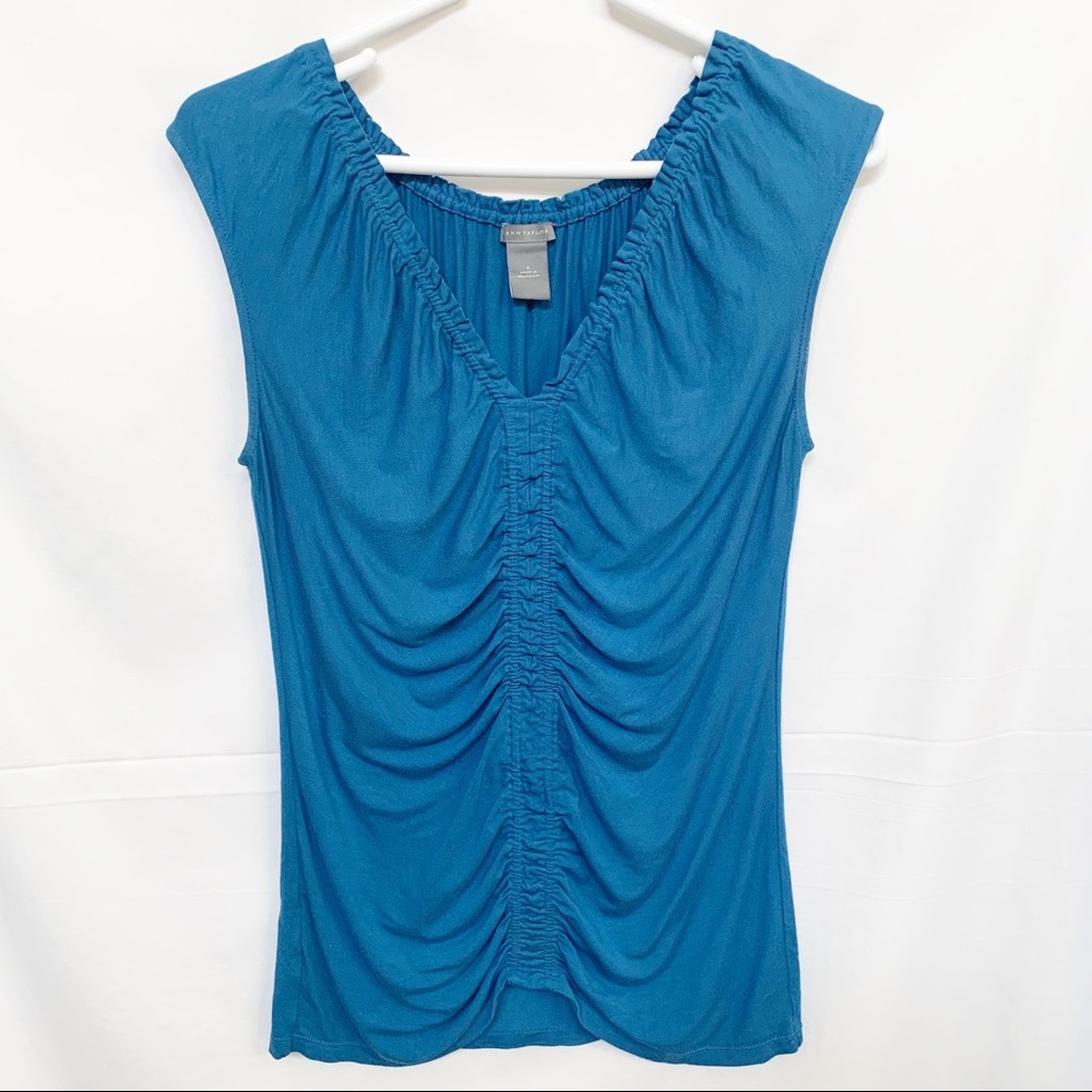Ann Taylor Ruched Blue Top